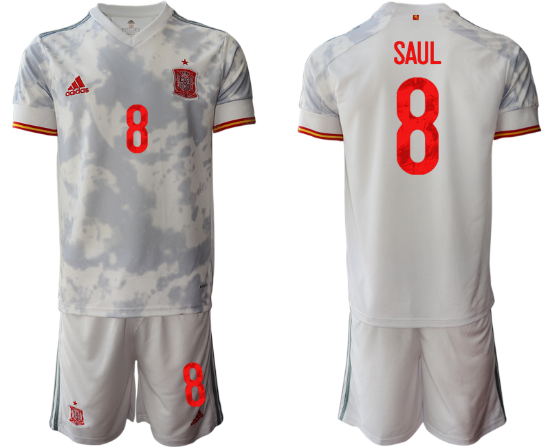 Men 2021 European Cup Spain away white #8 Soccer Jersey->spain jersey->Soccer Country Jersey